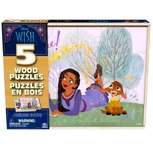 Disney Wish, 5 Wood Jigsaw Puzzle Bundle 24-Piece 8-Piece in Storage Box
